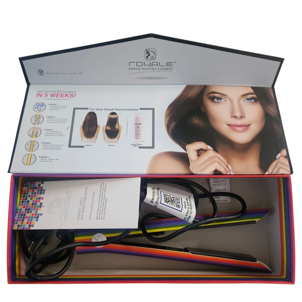 NEW Royale‎ Genius 1.25" Pure Ceramic Hair Straightener - Rainbow Edition - Picture 2 of 3